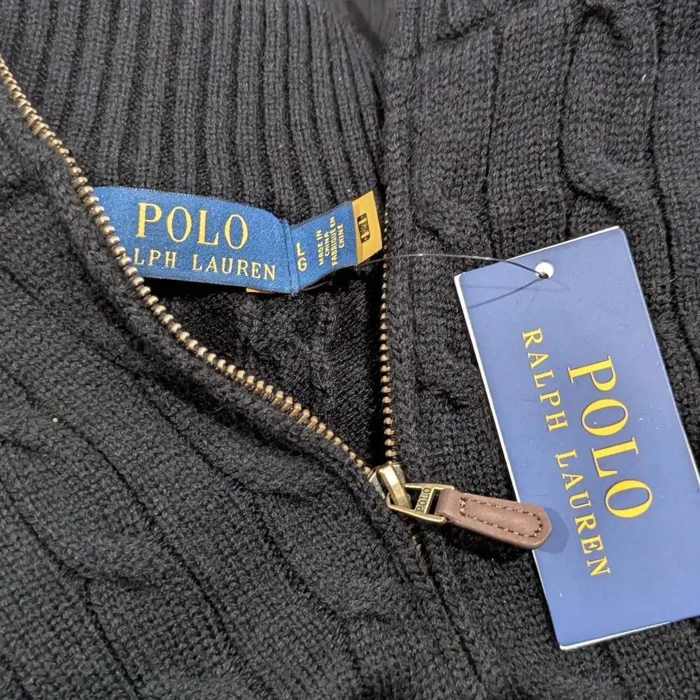 Polo Ralph Lauren Men's Wool/Cashmere Cable Knit 1/4 Zip Sweater - Black - NWT - Picture 4 of 9